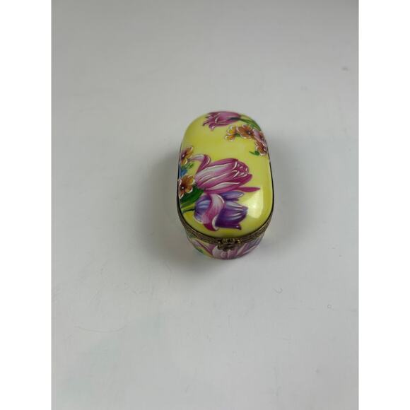 Rochard Limoges France Trinket Box Raised Floral Hand Painted Yellow Oval - Picture 12 of 14